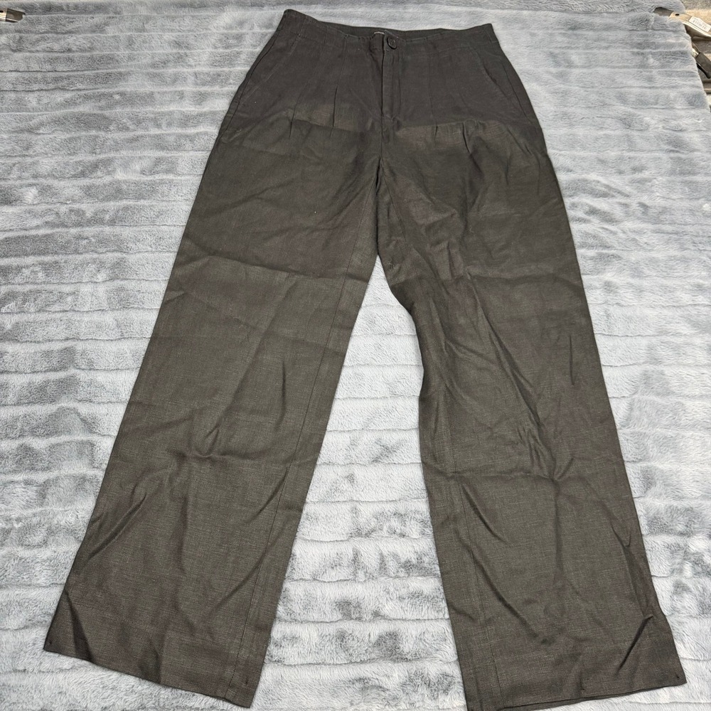 Banana Republic Womens 6 Linen Wide Leg Pleated Trousers Charcoal Gray RN 54023